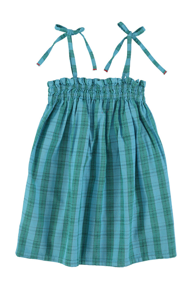 Piupiuchick Short dress w/ straps | blue & green checkered