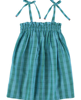 Piupiuchick Short dress w/ straps | blue & green checkered