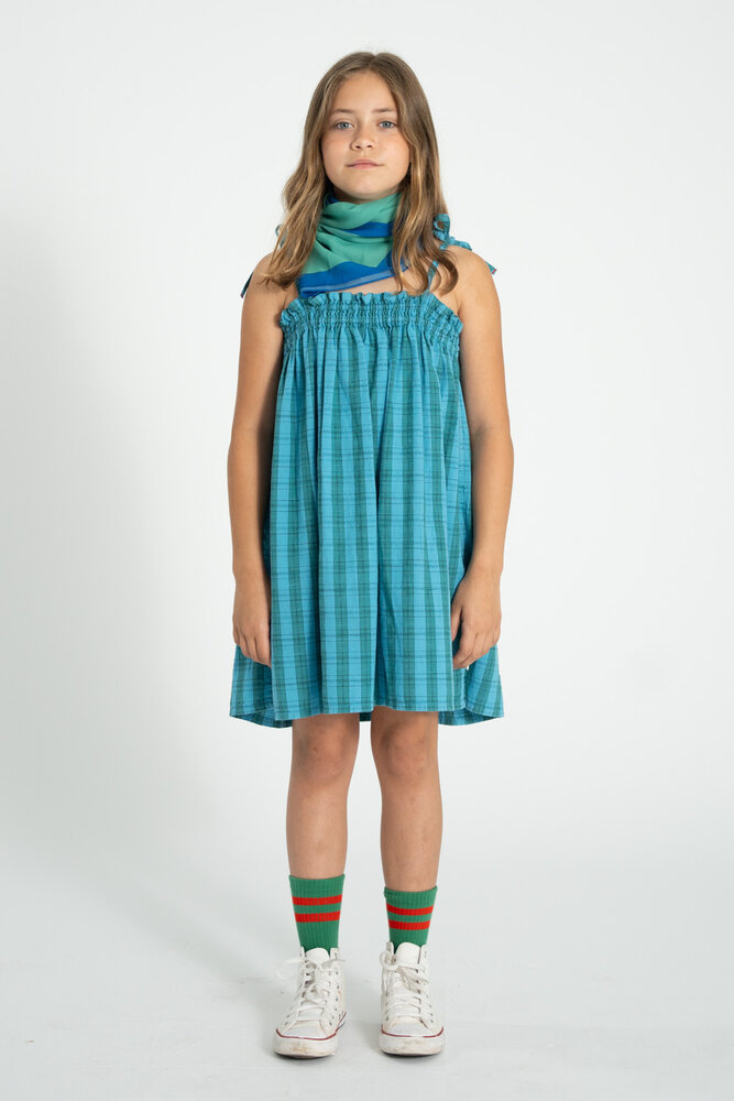 Piupiuchick Short dress w/ straps | blue & green checkered