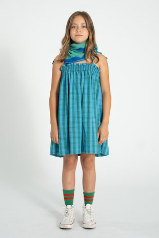 Piupiuchick Short dress w/ straps | blue & green checkered