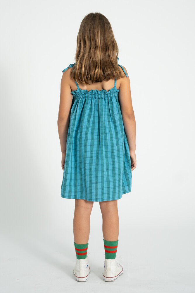 Piupiuchick Short dress w/ straps | blue & green checkered