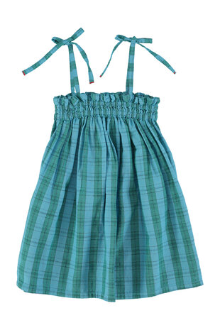 Piupiuchick Short dress w/ straps | blue & green checkered
