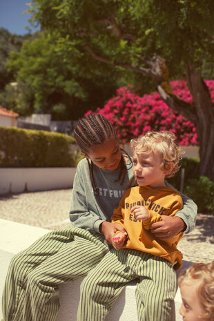 Piupiuchick Unisex trousers | green w/ indigo stripes