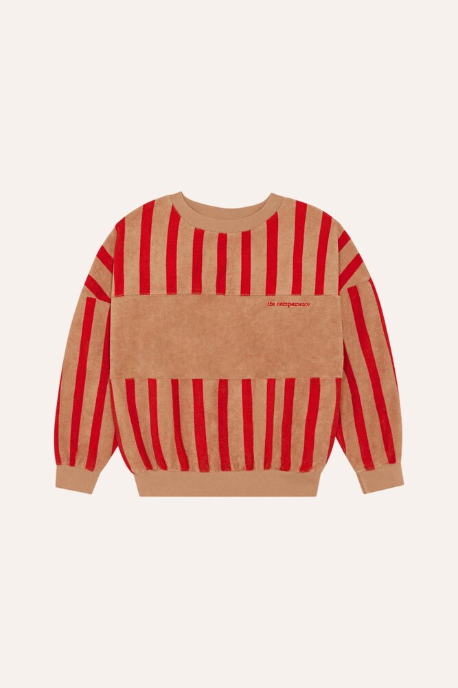 The Campamento sweater camel met rode strepen The Campamento sweater camel met rode strepen