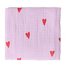 Studio Noos paarse hydrofiel doek met rode hartjes - medium