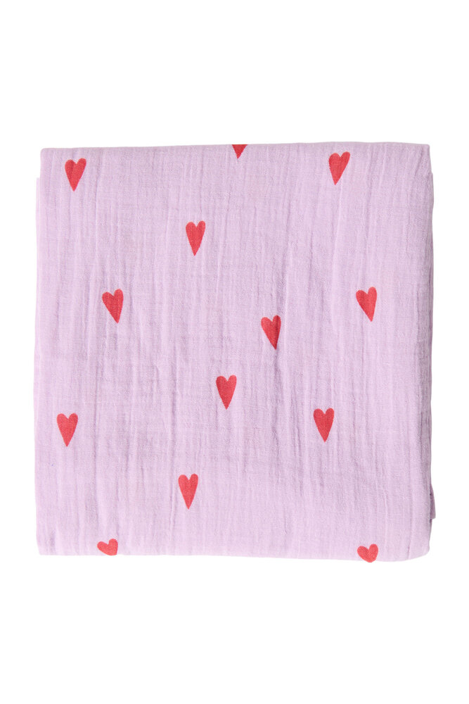 Studio Noos Swaddle Print Large Purple Hearts 120x120 cm