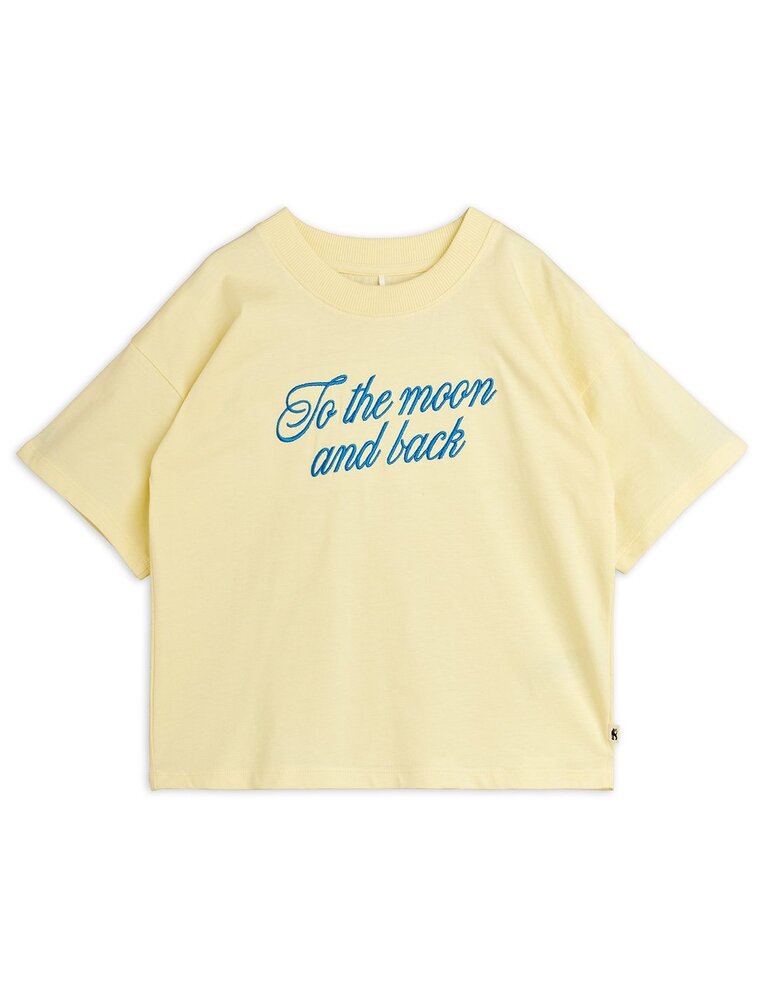 Mini Rodini zacht geel t-shirt To the moon and back