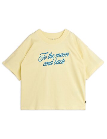 Mini Rodini zacht geel t-shirt To the moon and back
