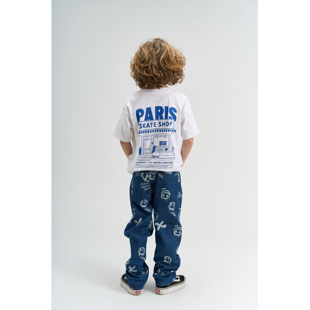 The New wit t-shirt van biologisch katoen print op de rug