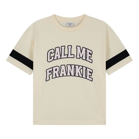 Call me Frankie crème unisex  t-shirt met  print