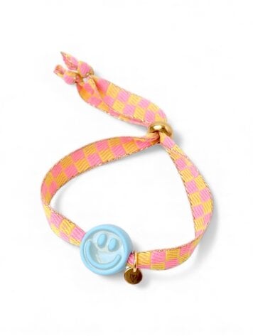 Love Issue Armband Happy Smiley 2.0 - Blue Checked Pink