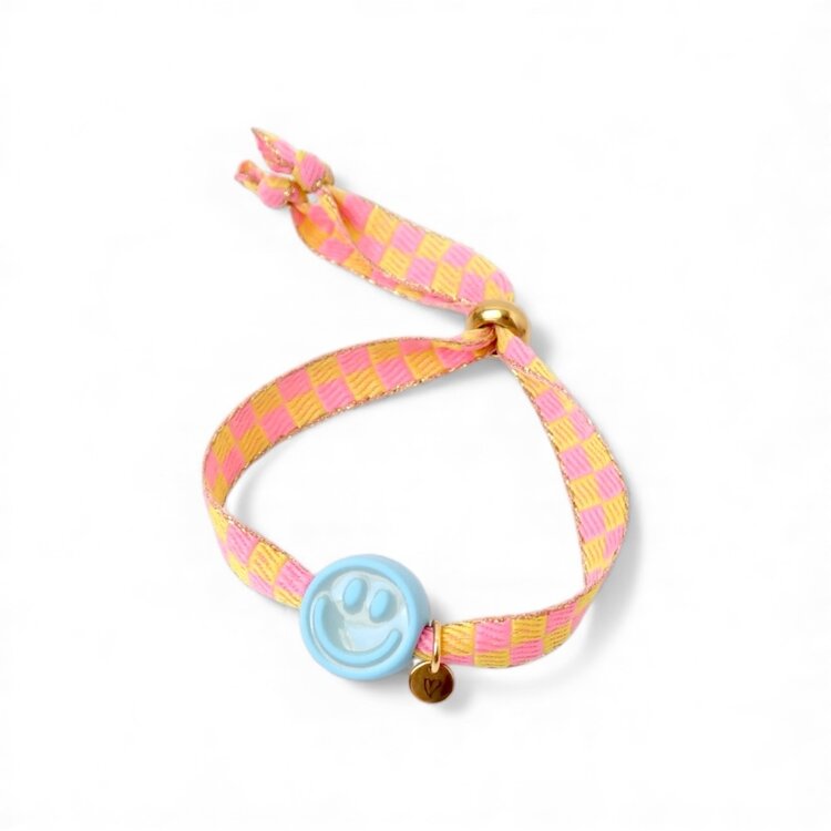 Love Issue Armband Happy Smiley 2.0 - Blue Checked Pink