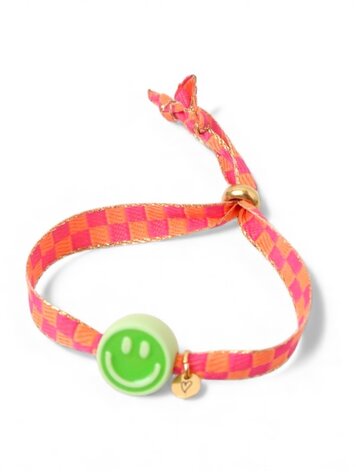 Love Issue Armband Happy Smiley 2.0 - Green Checked Orange