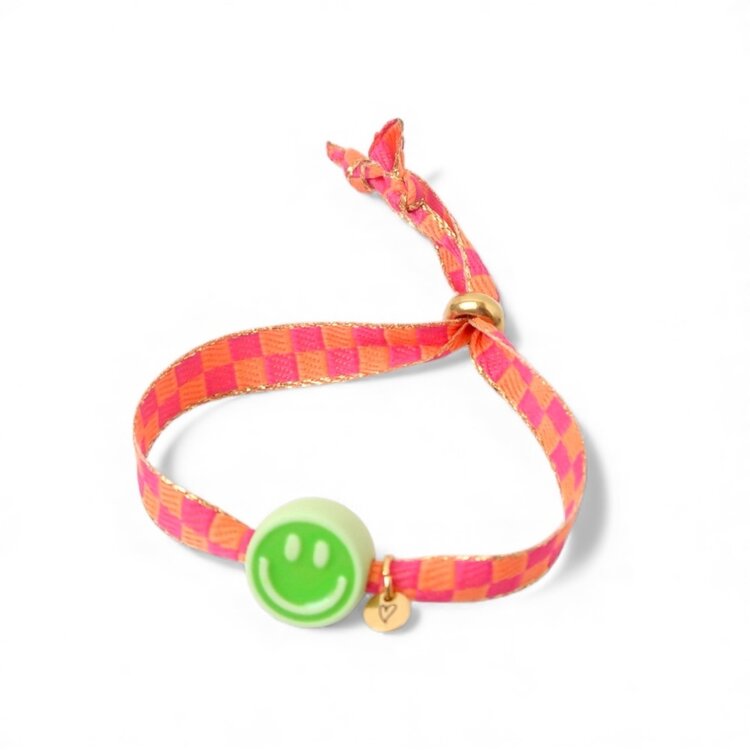 Love Issue Armband Happy Smiley 2.0 - Green Checked Orange