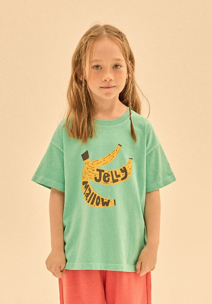 Jelly Mallow groen t-shirt met banaan en logo print