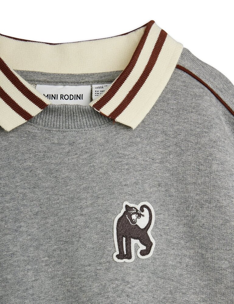 Mini Rodini Panther patch piping collar sweatshirt grey melange