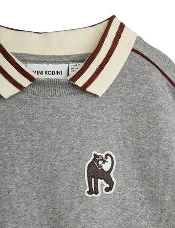 Mini Rodini Panther patch piping collar sweatshirt grey melange