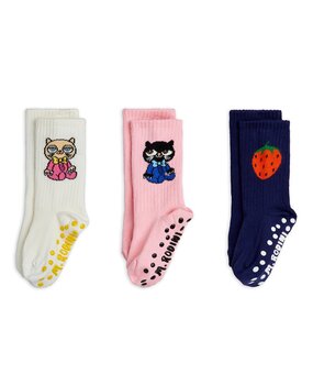 Mini Rodini Cats 3-pack anti-slip socks