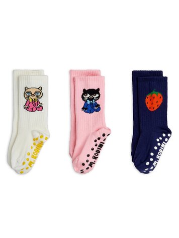 Mini Rodini Cats 3-pack anti-slip socks