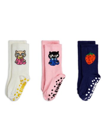 Mini Rodini Cats 3-pack anti-slip socks