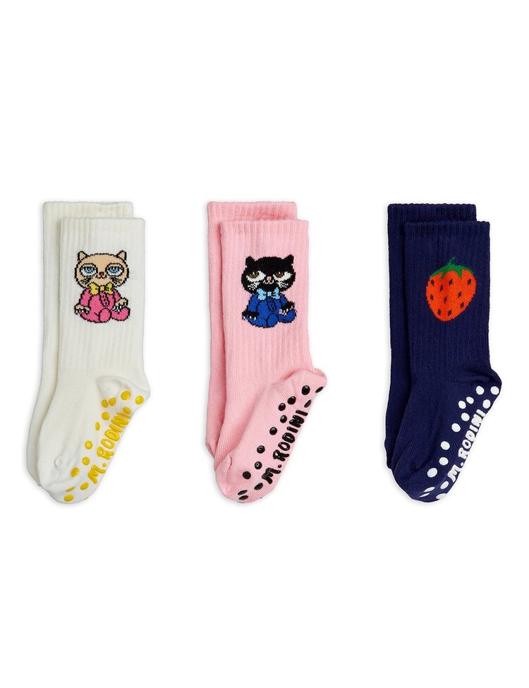 Mini Rodini Cats 3-pack anti-slip socks
