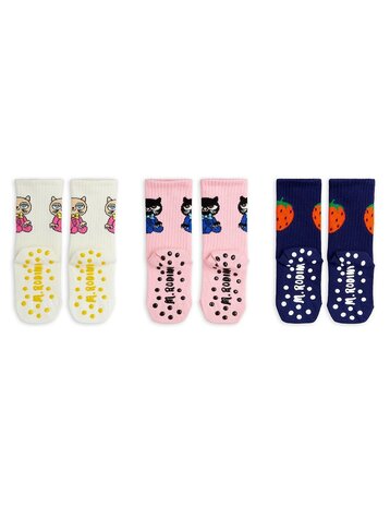 Mini Rodini Cats 3-pack anti-slip socks