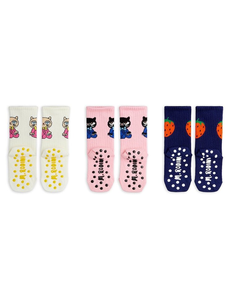 Mini Rodini Cats 3-pack anti-slip socks