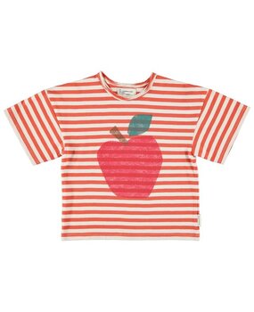 Piupiuchick oversize t'shirt | red & ecru stripes w/ apple print