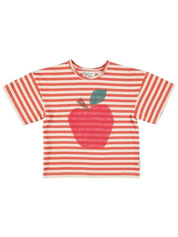 Piupiuchick oversize t'shirt | red & ecru stripes w/ apple print