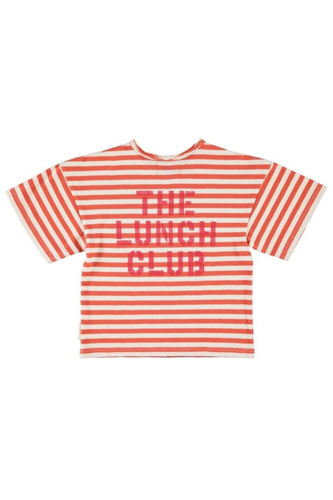 Piupiuchick oversize t'shirt | red & ecru stripes w/ apple print
