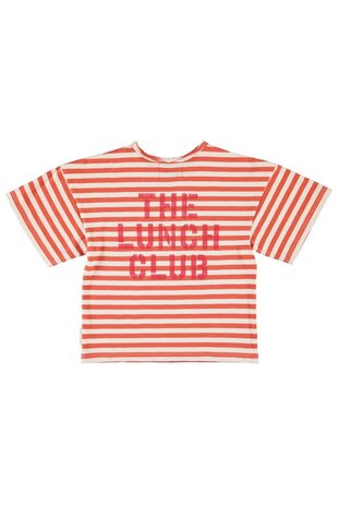 Piupiuchick oversize t'shirt | red & ecru stripes w/ apple print