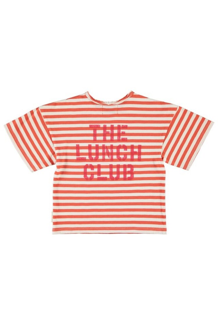 Piupiuchick oversize t'shirt | red & ecru stripes w/ apple print