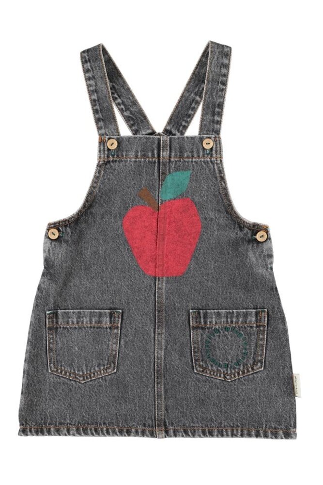 Piupiuchick short dress w/ straps | washed black denim w/ apple print Piupiuchick short dress w/ straps | washed black denim w/ apple print