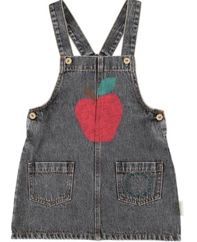 Piupiuchick short dress w/ straps | washed black denim w/ apple print