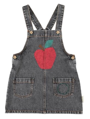 Piupiuchick short dress w/ straps | washed black denim w/ apple print