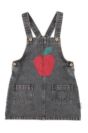 Piupiuchick short dress w/ straps | washed black denim w/ apple print Piupiuchick short dress w/ straps | washed black denim w/ apple print