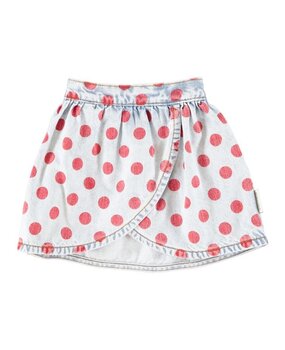 Piupiuchick short skirt | light blue denim w/ red dots