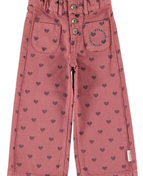 Piupiuchick flare trousers | pink w/ black hearts