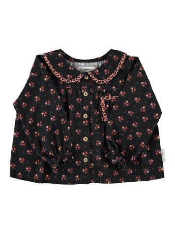 Piupiuchick peter pan collar blouse | black w/ flowers