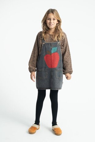 Piupiuchick short dress w/ straps | washed black denim w/ apple print Piupiuchick short dress w/ straps | washed black denim w/ apple print