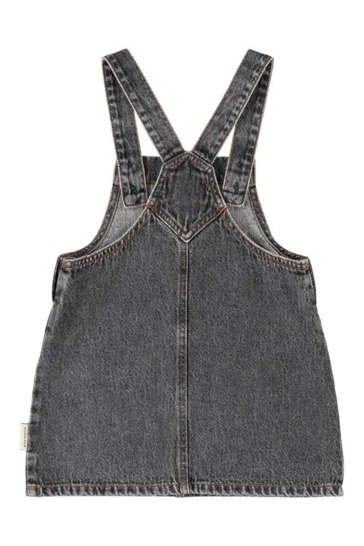 Piupiuchick short dress w/ straps | washed black denim w/ apple print