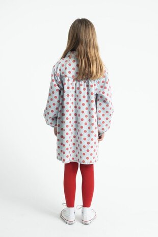 Piupiuchick short dress | ligth blue denim w/ red dots