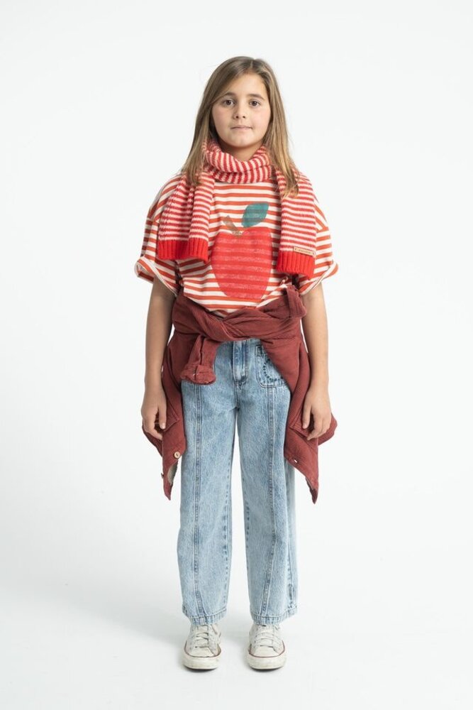 Piupiuchick oversize t'shirt | red & ecru stripes w/ apple print