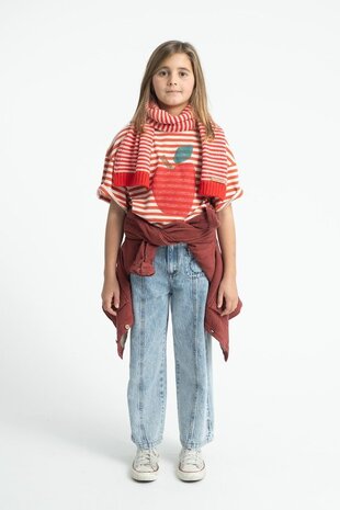 Piupiuchick oversize t'shirt | red & ecru stripes w/ apple print