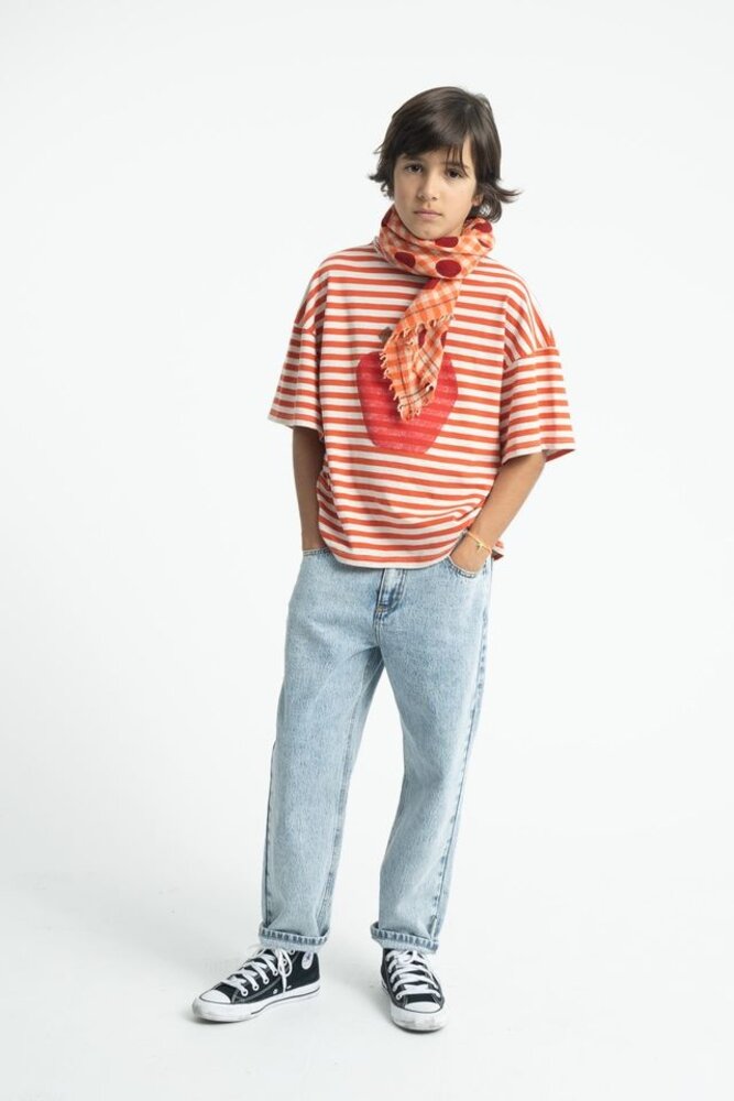 Piupiuchick oversize t'shirt | red & ecru stripes w/ apple print