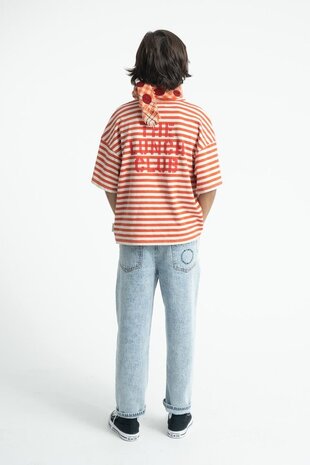 Piupiuchick oversize t'shirt | red & ecru stripes w/ apple print