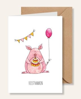 Juulz Illustrations Felicitatie kaart feestvarken