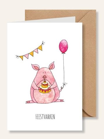 Juulz Illustrations Felicitatie kaart feestvarken