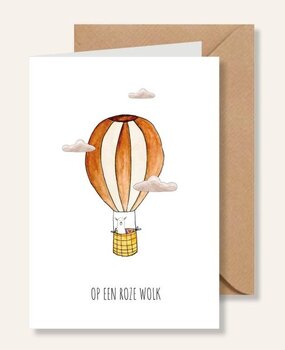 Juulz Illustrations Felicitatie kaart geboorte op een roze wolk