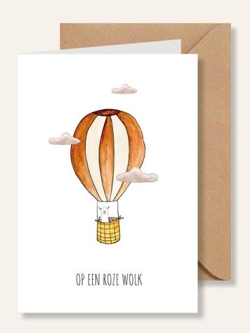 Juulz Illustrations Felicitatie kaart geboorte op een roze wolk